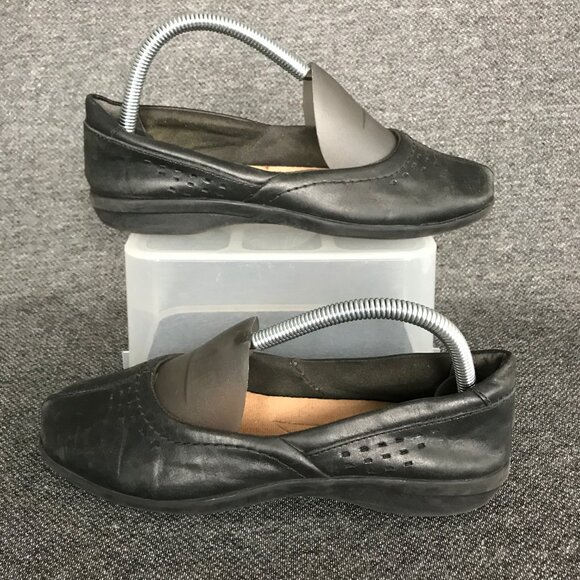 Clarks Soft Cushion Black Leather Slip On Comfort Ballet Flats Loafers Womens 8 - Picture 3 of 9